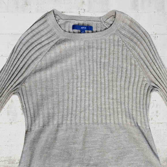 Y2K Apt 9 Light Tan Shimmer Ribbed Pullover Tunic Babydoll Sweater Size Small - Picture 3 of 7